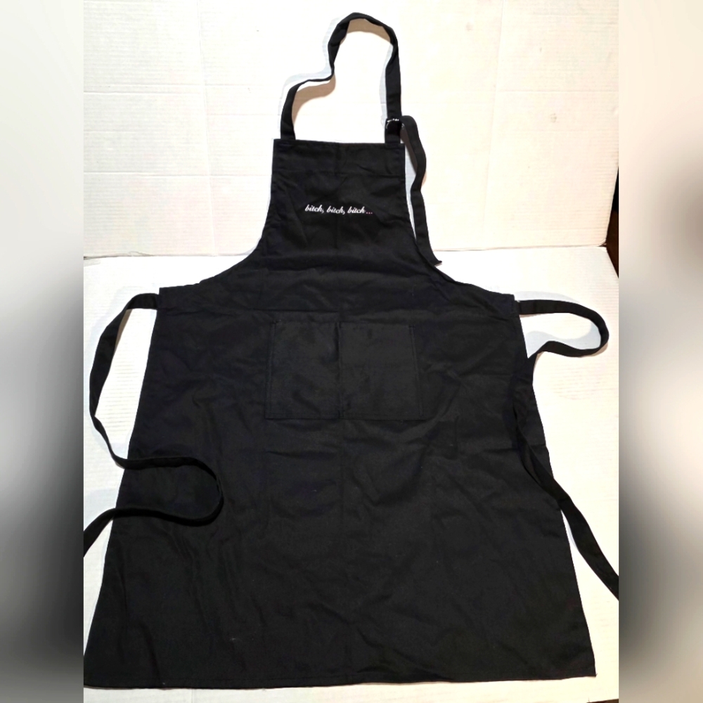 New Womans Black Apron Bit#h Embroidered 2 Pockets